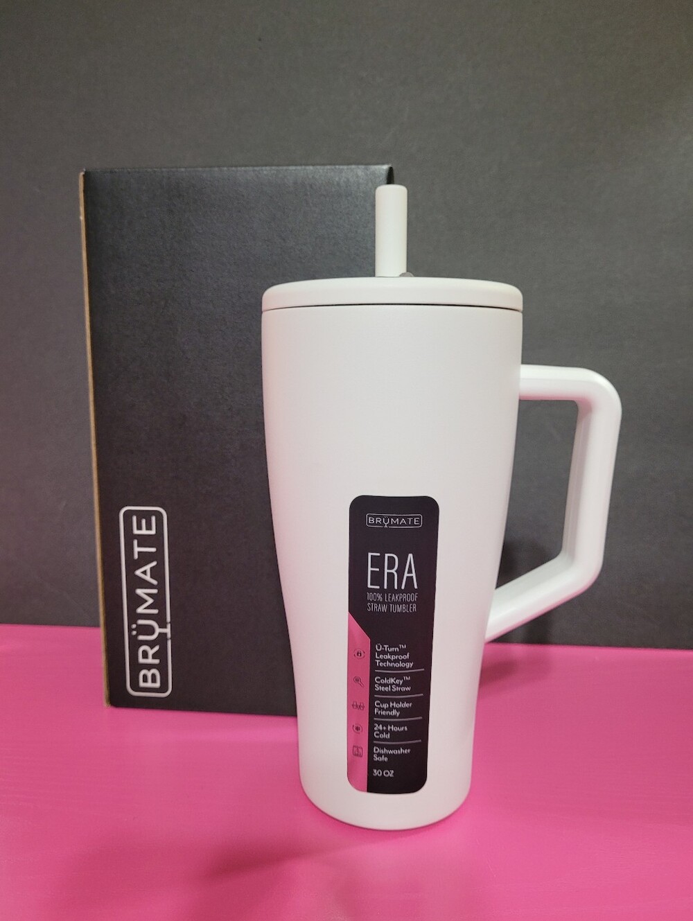 ERA 30oz White Leakproof Straw Tumbler with Handle New (1677)